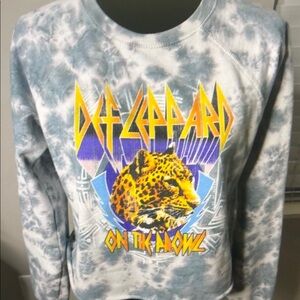 Def Leppard Tie-Dye Graphic Sweatshirt - Grey with Yellow Leopard